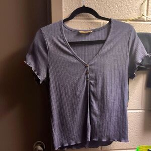 Women's V-Neck Buttoned Top - Gray